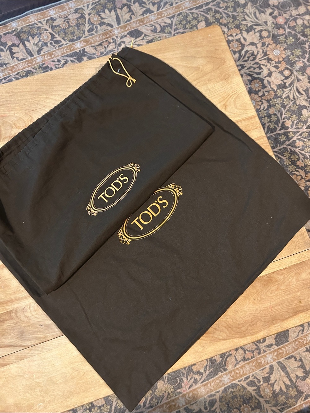 TOD'S Brown Drawstring Dust Bag Set of two with Gold Logo